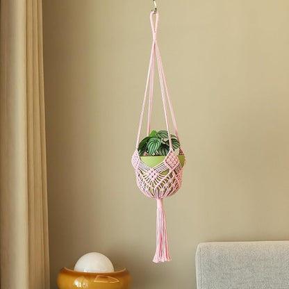 Hanging Planter with Patterns,2Packs Macrame Plant Hangers Indoor Macrame for up to 8 inch Pot Crochet Boho Plant Hanger Holder for Indoor Outdoor with 2S Shaped Stainless Steel Hooks (Pearl Pink)