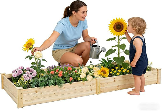 SUNCROWN 8x2ft Wooden Raised Garden Bed Planter Box for Vegetables, and Flowers in Backyard/Patio/Outdoor Gardening with Open Base, Natural, 96 x 24 x 10in