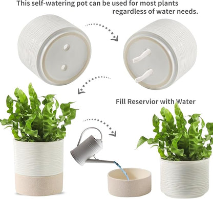 Nihow Ceramic Self Watering Plant Pot for Indoor Plants, 4.5 Inch | Drainage Hole, Water Storage Plus, Indoor & Outdoor, Cylinder Flower Pot, For Herbs/Violets