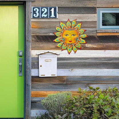 Metal Sun Flower Wall Decor - 12.87 inches Sun Wall Art Hanging Decorations for Outdoor, Home Garden Yard Patio Fence Bedroom Decor