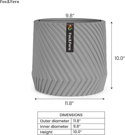 Fox & Fern Large Indoor Planter, Modern Large Plant Pot for Indoor or Outdoor, UV and Frost Resistant - 12 Inch, Matte Gray Flower Pot with Drainage Plug, 3D Printed Design