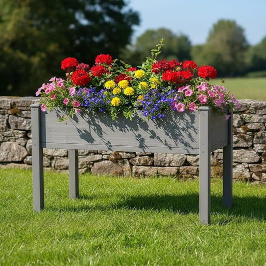 Raised Garden Bed with Legs Elevated Wooden Planter Box for Backyard Patio Balcony Deep Grow Box for Vegetables Flowers Fruits & Herbs (Grey, 48x24x30in)