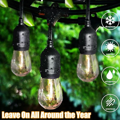 Lakumu Outdoor String Lights 96FT(48×2), Commercial Grade Heavy Duty Patio Lights with Dimmable S14 Shatterproof LED Bulbs, Linkable Waterproof Bistro Lights for Outside Deck Backyard Cafe Market