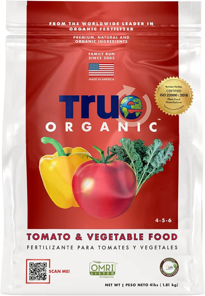 True Organic Tomato & Vegetable Food – Organic Fertilizer for Superior Harvests with 6% Calcium – 4lb Bag Covers 70 sq. ft.
