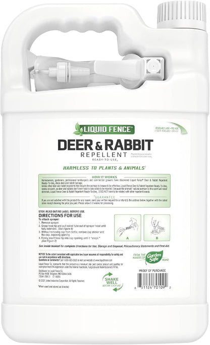 Liquid Fence Deer And Rabbit Repellent Ready-To-Use, Apply Year-Round, 1 Gallon