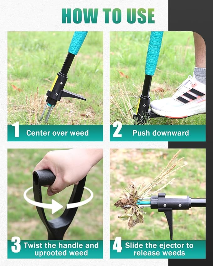 39" Weed Puller Tool, Heavy Duty D-Handle Stand Up Garden Weeding Tool | 3-Claw Weed Puller Tool，Weed Pulling Tool with Long Handle，for Lawn, Yard, Garden, Crabgrass, Dandelion Picker, Weed Remover