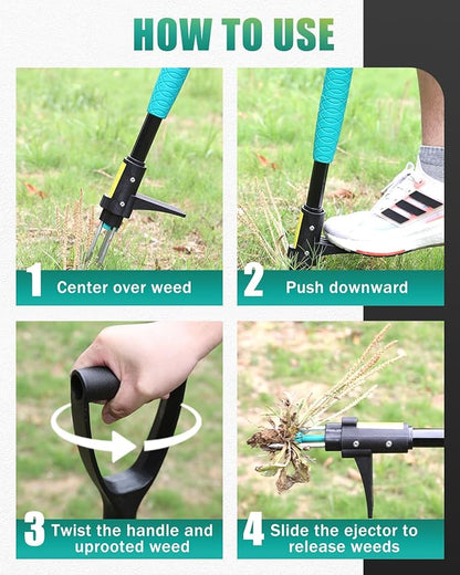 39" Weed Puller Tool, Heavy Duty D-Handle Stand Up Garden Weeding Tool | 3-Claw Weed Puller Tool，Weed Pulling Tool with Long Handle，for Lawn, Yard, Garden, Crabgrass, Dandelion Picker, Weed Remover