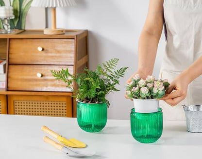 Melphoe Self Watering Pots for Indoor Plants Planter, 4.3 Inch 2 Pack Planters Self Watering Plant Pots for Flower, Houseplants, Succulent, African Violets and Cactus with Drainage