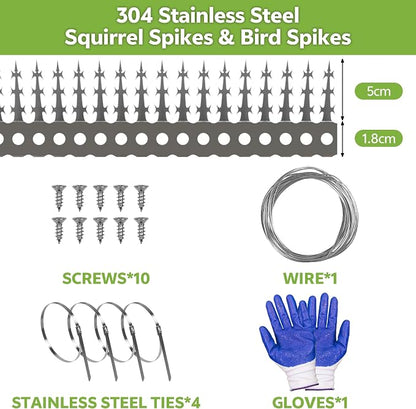 Deecam 80in Stainless Steel Bird Spikes, Squirrel Proof Baffle for Bird Feeders, Pigeon Deterrent Spikes for Roof Fence Garden Wall to Keep Birds Squirrels & Raccoon Away