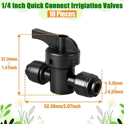 10 Pack 1/4 Inch Drip Irrigation Shut Off Valve Fittings - 1/4'' Drip Line Push-to-Fit Switch Valve Connectors for 1/4 Inch Drip Irrigation Tubing Regulate Water Flow