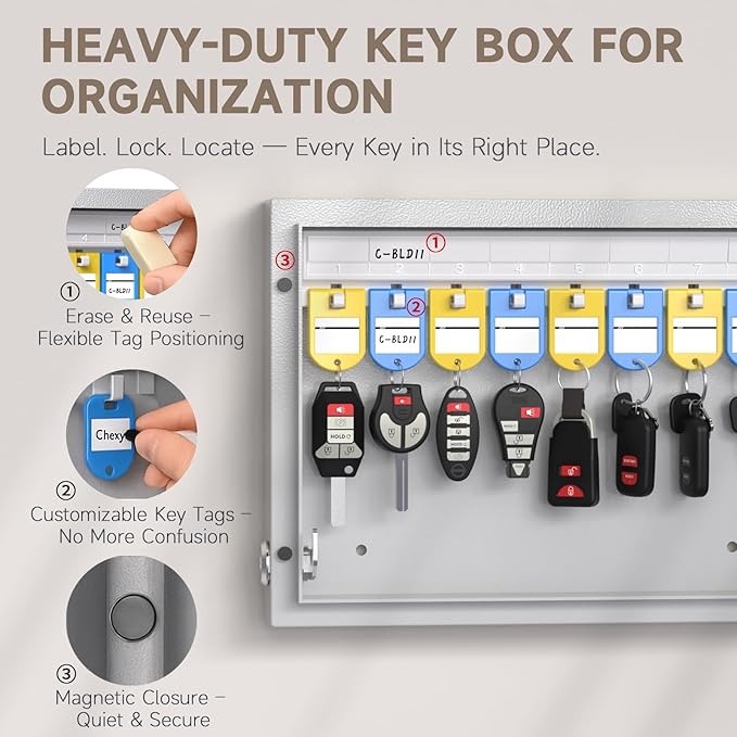 WeHere 16-Key Key Lock Box Wall Mount – Smart Key Cabinet with App, Keypad, Bluetooth & WiFi Unlock (Sold Separately), Key Organizer for Home, Access Log Tracking Key Management for Small Office