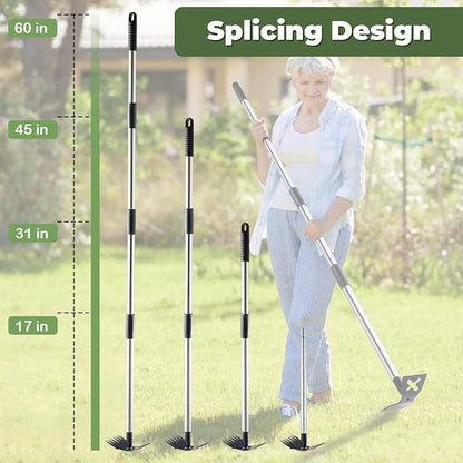 Weed Puller Tool with Long Handle, 60'' Weed Remover Weeding Tool, Heavy Duty 2 in 1 Manual Weed Rake and Garden Hoe, Gardening Weeder Tools for Yard, Lawn, Patio, Garden