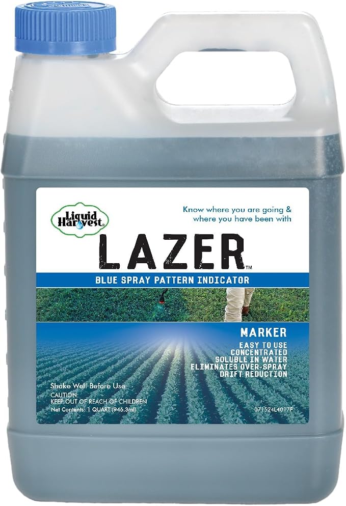 Liquid Harvest Lazer Blue - 32 Ounces - Concentrated Spray Pattern Indicator - Perfect Weed/ Fertilizer Marking Dye, Turf Mark and Blue Herbicide Marker