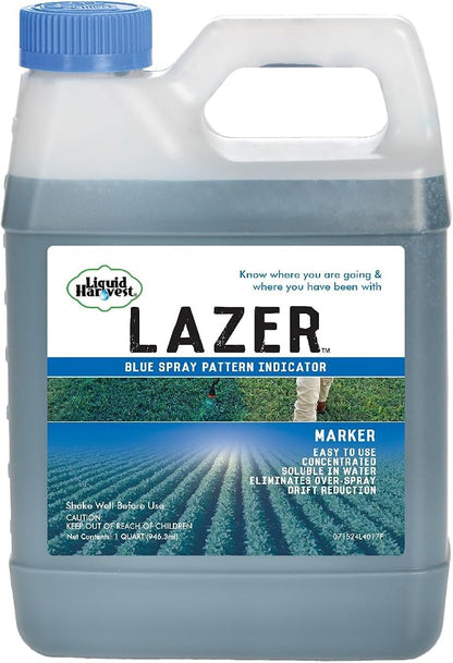 Liquid Harvest Lazer Blue - 32 Ounces - Concentrated Spray Pattern Indicator - Perfect Weed/ Fertilizer Marking Dye, Turf Mark and Blue Herbicide Marker