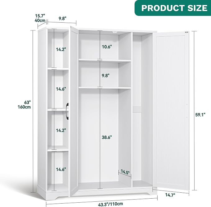 YITAHOME Wooden Garage Broom Cabinets with Adjustable Shelves, Multifunctional Organizer for Ironing Boards and Vacuum Cleaners, Tool Storage Cabinet for Gym, Basement, Warehouse, Oak White | Adjustable Shelves, Fits Ironing Board & Vacuum, Multifuncti...