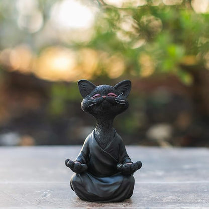 Meditating Happy Cat Statue – Zen Mindfulness Decor for Cat Lovers