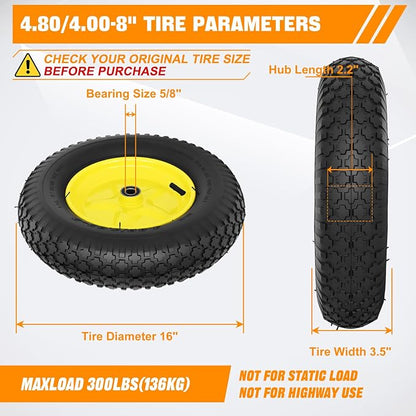 Yesker 16 Inch Pneumatic 4.80/4.00-8" Tire and Wheel, 16" Pneumatic Tires Wheels with 5/8" Bearings 2.2" Centered Hub for Wheelbarrow, Garden Gorilla Cart, Hand Truck (2 Pack)
