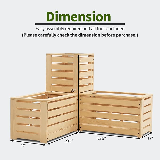 MCombo 2 Tier Corner Raised Garden Bed, Outdoor Wooden Planter Box Elevated Garden Bed with Liners for Vegetables, Herbs, and Flowers, 0315
