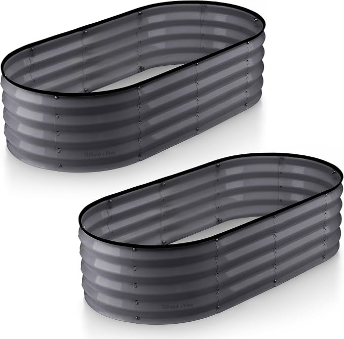 Plant & Plot Galvanized Raised Garden Beds Outdoor // 4×2×1 ft (2-Pack) Planter Raised Beds for Gardening, Vegetables, Flowers // Large Metal Garden Box (Gray) // Patented Tool-Free Design