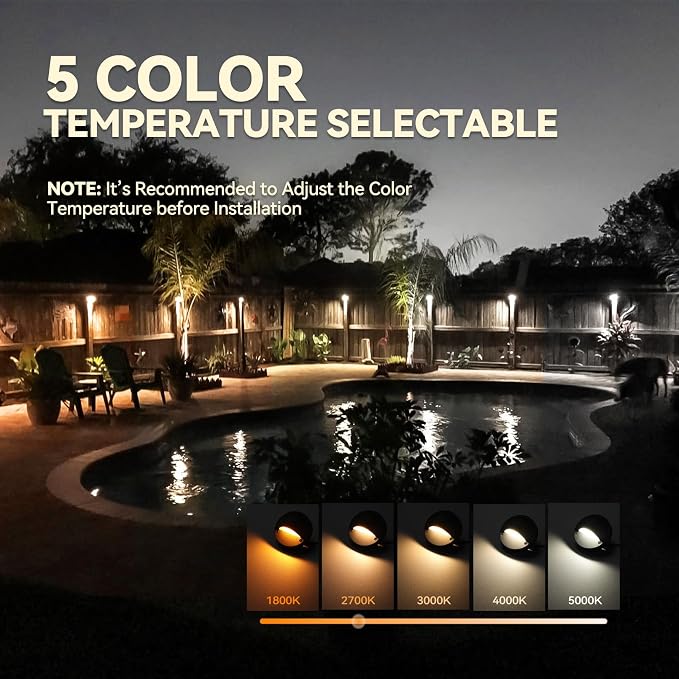 LEONLITE 6-Pack 5CCT 3.74inch Low Voltage LED Deck Lights, Black | 180LM, 12-24V AC/DC, CRI90, UL Listed, Die-cast Aluminum Housing, Frosted Glass Lens, 1800K/2700K/3000K/4000K/5000K