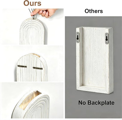 Wooden Wall Art Decor: Wall Vases for Indoor Artificial Plants & Flowers, Wood Wall Hanging Planters for Home Decor - Bathroom, Living Room, Bedroom, Patio (Washed White)