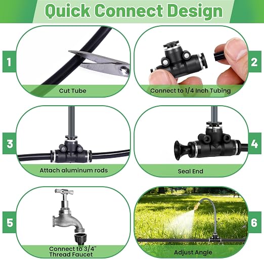 49.2Ft 1/4" Drip Irrigation System 360° Bendable Watering Misting System,Garden Watering Atomizing System with 12 Nozzles, Specially for 1/4 inch Irrigation Tubing(Include 49.2Ft 1/4" Tubing)