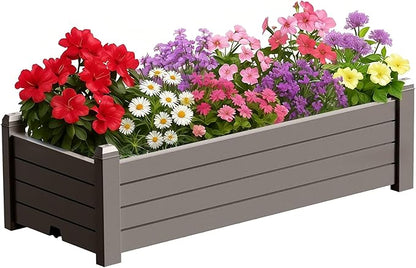 PatioZen Raised Garden Bed, 21 Gallon Self-Watering Outdoor Raised Planter Box with Drainage Plug and Gauge for Vegetables, Flowers and Herbs, Durable Rustproof Resin for Backyard Patio Porch (Grey)