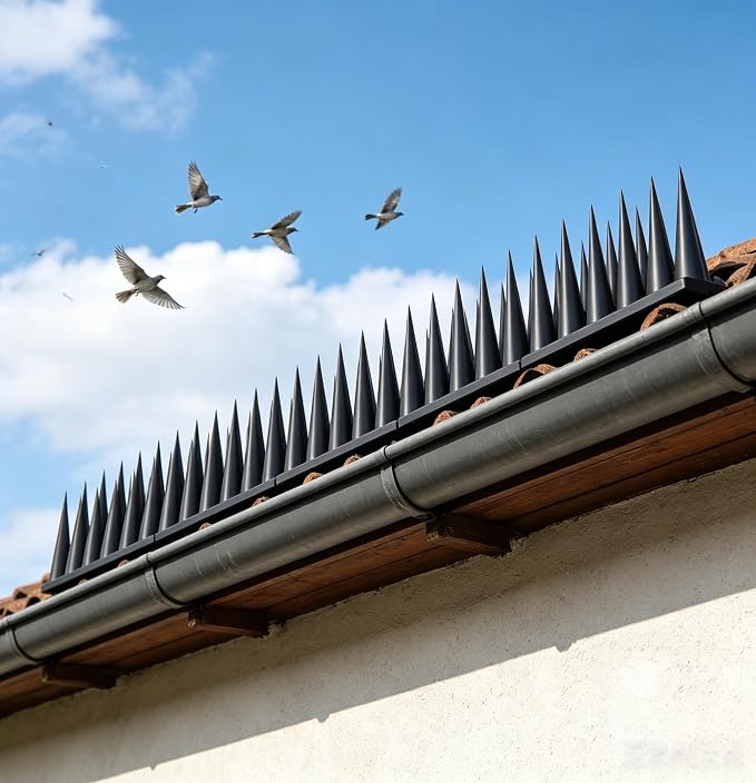 Weatherproof Plastic Bird Deterrent Spikes 12 Pack 45cm, Keep Pigeons, Squirrels, Stray Cats & Raccoons Away, Outdoor Protection for Fence, Villa & Building, Free Glue and Zip Ties Included