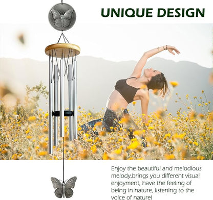 Butterfly Wind Chimes for Outside,29 "29 "Outdoor Wind Chime Butterfly Gifts for Women/Mother/Father/Christmas,Unique Windchimes Outdoors Butterfly Garden Patio Home Yard Decor(Silver)