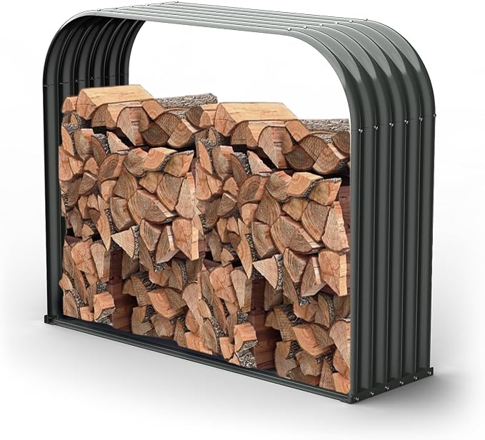 ANLEOLIFE Trio Wide Outdoor Firewood Rack with Corrugated Steel Roof | Alloy Steel Log Holder; 22-Gauge Powder-Coated Galvanized Panels; 18"D x 54"W x 43"H; Open-Sided Airflow; Round Crossbars