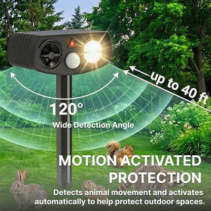 AWISH Solar Ultrasonic Animal Repeller Outdoor, Motion Sensor, 2 Pack | 40 ft Detection Range, LED Strobe, IP65 Waterproof, Deer, Rabbit, Squirrel, Raccoon, Yards, Gardens, Farms