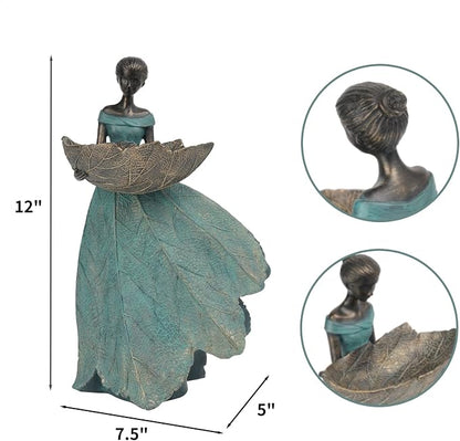 DiliComing Fairy Garden Statues Bird Feeder - 12 Inch Resin Outdoor Fairy Statue for Garden Decor, Decorative Patio Yard Lawn Flower Bed Figurine, Garden Gifts for Women (Green)