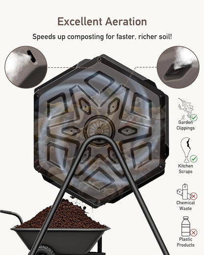 THE Growing 43 Gal Outdoor Compost Bin Tumbler for Backyard Garden, Brown | Twin 21.5gal chambers blend with landscapes. Pre-embedded nuts for fast setup. Durable resin deters pests and bad odors.
