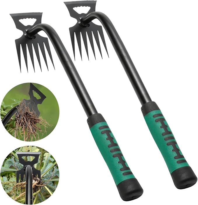 Gardening Hand Weeder Tools, Weeding Artifact Uprooting Weeding Tool, Durable Manganese Steel Hand Weeder Tool, Manual Multifunctional Weeders Gardening Tools for Yard and Garden (6 Teethes), 2 Pack
