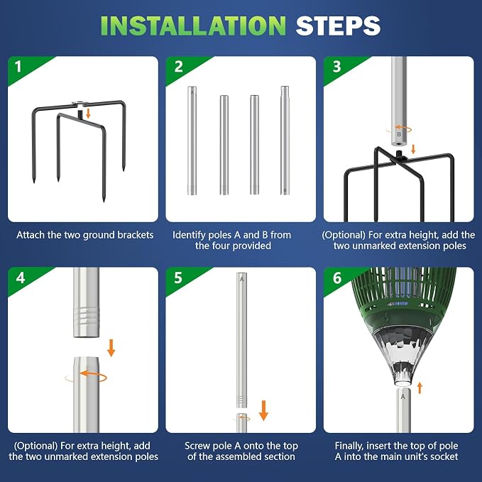Solar Bug Zapper Outdoor Waterproof with Flame Effect Light, 10 Starry Ambient Light with Breathing Effect Height Adjustable with Ground Stake for Patio, Garden, Yard & Pathway (Green)