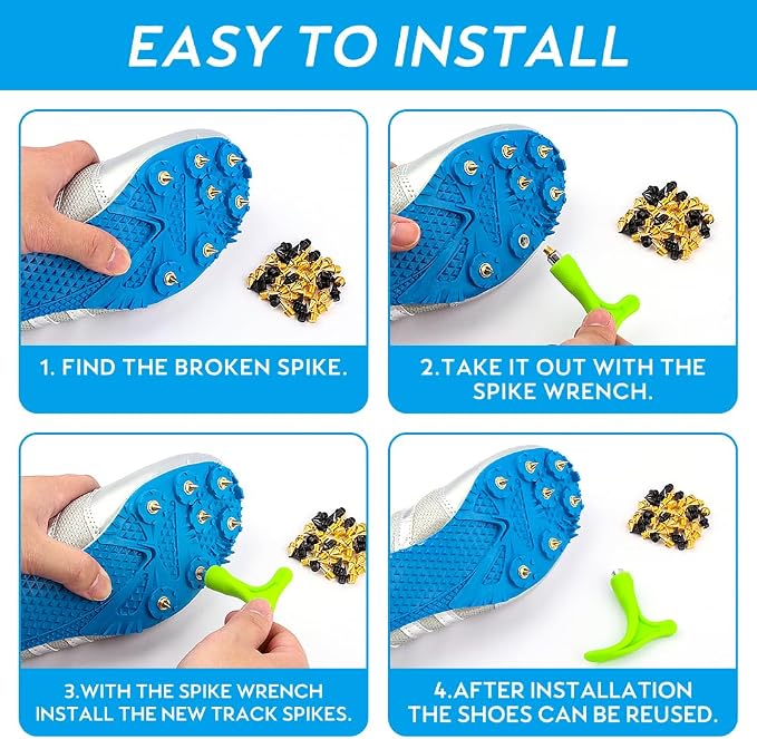 96PCS Alloy Steel Track Spikes, 32pcs 1/8in + 32pcs 3/16in + 32pcs 1/4in Track and Cross Country Spikes Golf Shoe Spike with Spike Wrench, Replacement for Sprint Sports Short Running