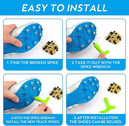 96PCS Alloy Steel Track Spikes, 32pcs 1/8in + 32pcs 3/16in + 32pcs 1/4in Track and Cross Country Spikes Golf Shoe Spike with Spike Wrench, Replacement for Sprint Sports Short Running