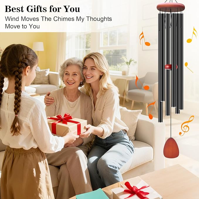 WENANA Large Wind Chimes for Outside Deep Tone, Soothing Melodic Memorial Sympathy Wind Chime, Suitable Outdoor Garden Decor, Gift for Mom Women Neighbors (Black Wind Chime -46 in)