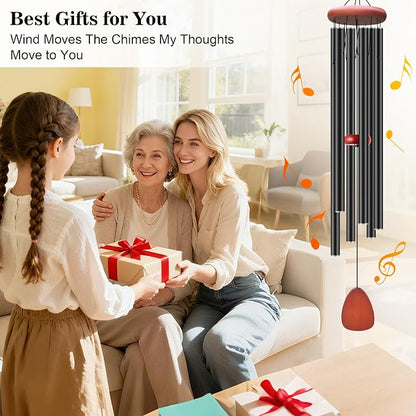 WENANA Large Wind Chimes for Outside Deep Tone, Soothing Melodic Memorial Sympathy Wind Chime, Suitable Outdoor Garden Decor, Gift for Mom Women Neighbors (Black Wind Chime -46 in)