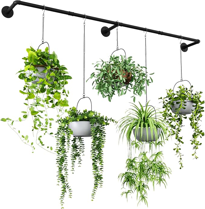 Bamworld Plant Hanger Indoor 70in Hanging Planters Rod Hanging Plant Holder for Window Plant Shelves Metal Rod，Pots Not Included