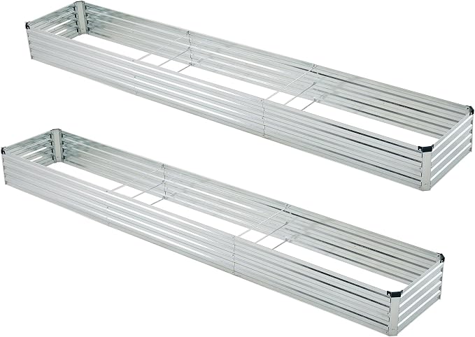 Foxlang 12x2x1ft(2 Pack) Galvanized Raised Garden Bed,Outdoor Planter Box Metal Patio Kit Planting Bed for Vegetables Flowers Herb,Silver