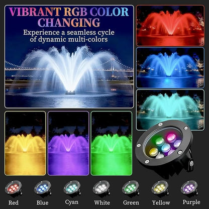 Pond Fountain Aerator with 2 RGB Lights, 1HP 110V 15000GPH Floating Fountain Pump with Timer, 100FT Power Cord, 2 x 100 FT Traction Rope, Aerating Fountains for Larger Outdoor Ponds, Lakes