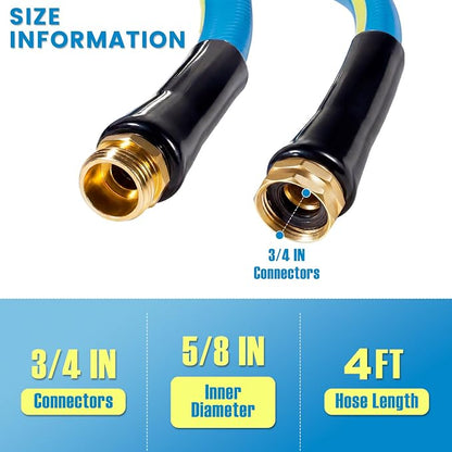 SheeChung Short Garden Hose 4FT x 5/8",Leader Hose for Hose Reel Faucet,Short Water Hose Heavy Duty,Flexible RV Rubber Hose with Male to Female Fittings,Hose Extension,3/4"Brass Fittings