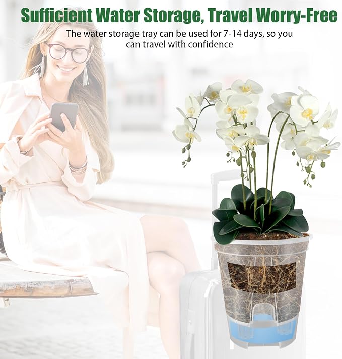 Cdd's Path 5-Pack 6 Inch Self Watering Naked Root Planter Pots with Drainage Holes & Reservoir, Plastic Planters with Air Pipes for Indoor Outdoor Plants，Clear