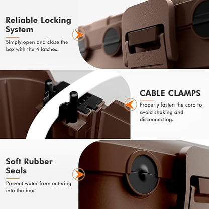 RESTMO 5-Piece Outdoor Waterproof Electrical Box Set – 12.5" x 8.5" x 5" Large & 7.1" x 2.3" x 2.3" Small, Weatherproof Boxes for Power Strip, Outlet, Plug, Socket, Timer, Holiday Light, Brown