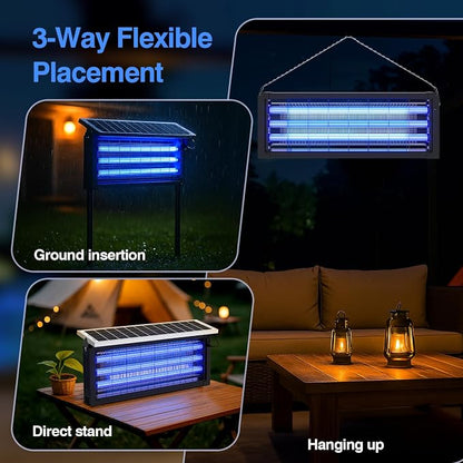 Solar Bug Zapper Outdoor, 30W Large Mosquito Zapper, Electric Mosquito Killer Outdoor, Waterproof & Portable Fly Killer, Rechargeable Flying Insect Trap for Patio, Yard, Garden, Home, Camping, Black