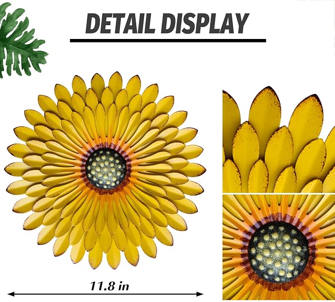AHYS Metal Flowers Wall Decor Indoor Outdoor Metal Wall Art for Farmhouse Home Living Room Bedroom Bathroom Garden Decor – Yellow