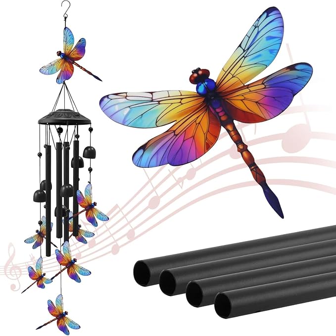 Wind Chimes for Outside,Metal Windchimes Outdoors,Wind Bells Hanging Decorate for Patio,Garden,Backyard or Porch,Gardening Gifts for Bird Lover,Women,Men/Mom,Birthday Party Decorations (Dragonfly)