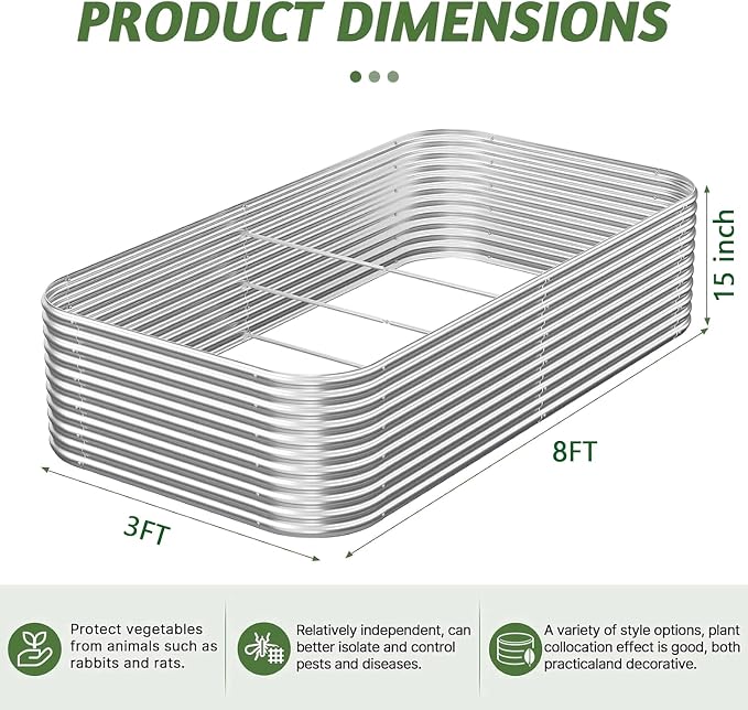 4 Pack Tall 8FT Corrugated Galvanized Steel Raised Garden Bed Outdoor, Metal Above Ground Garden Bed for Vegetables and Flowers, Raised Beds for Gardening-8x3FT-Rounded Rectangle