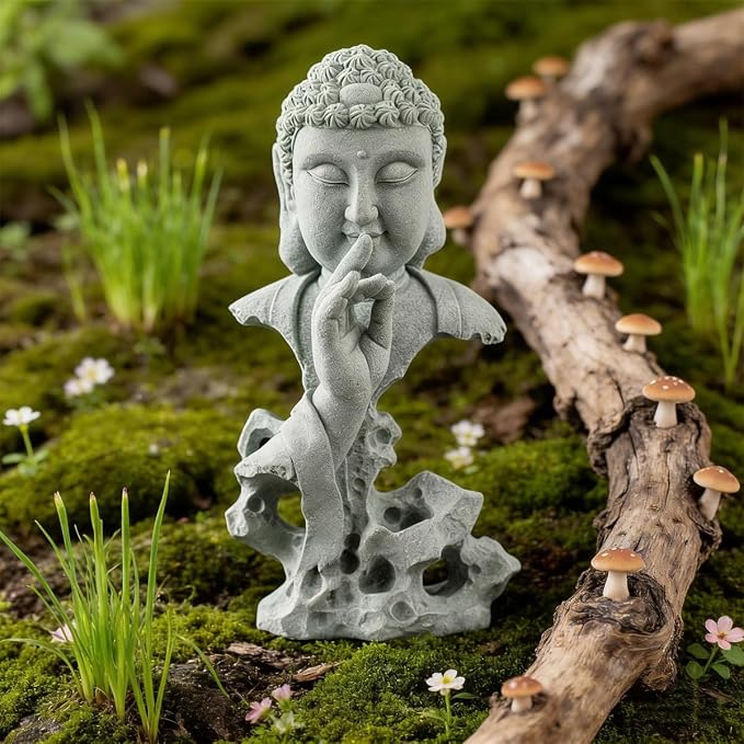livelyfish Meditating Buddha Statue Zen Garden Statues Sandstone Thinker Buddha Sculpture Figurine for Fish Tank Aquarium Home Decorations, Gift (Fs)